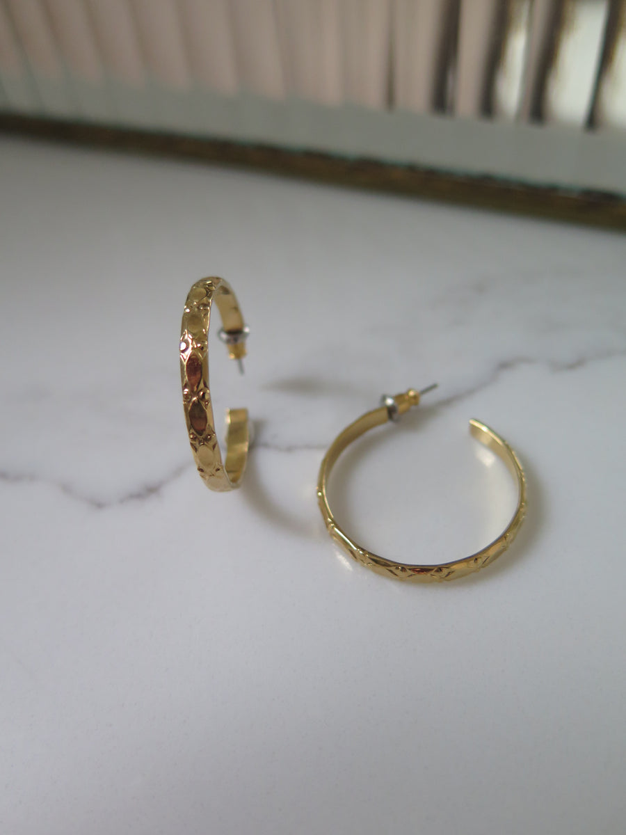 Gold Plated Engraved Hoops