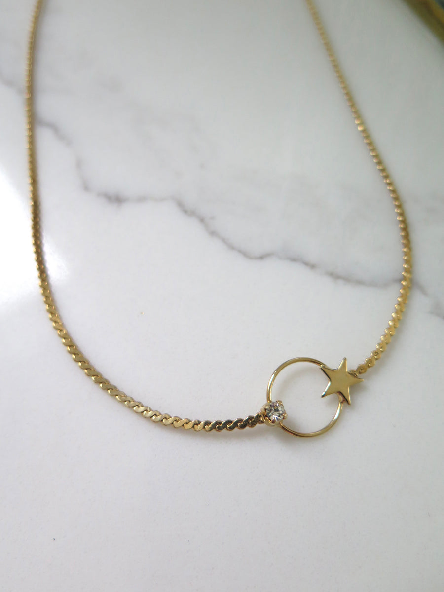Gold Plated Star & Pearl Necklace - 16