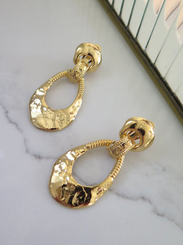 Gold Plated Door Knocker Clip-On Earrings
