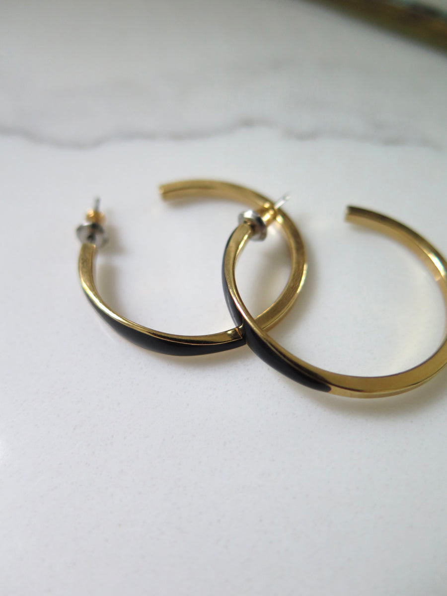 Gold Plated & Black Thin Hoops