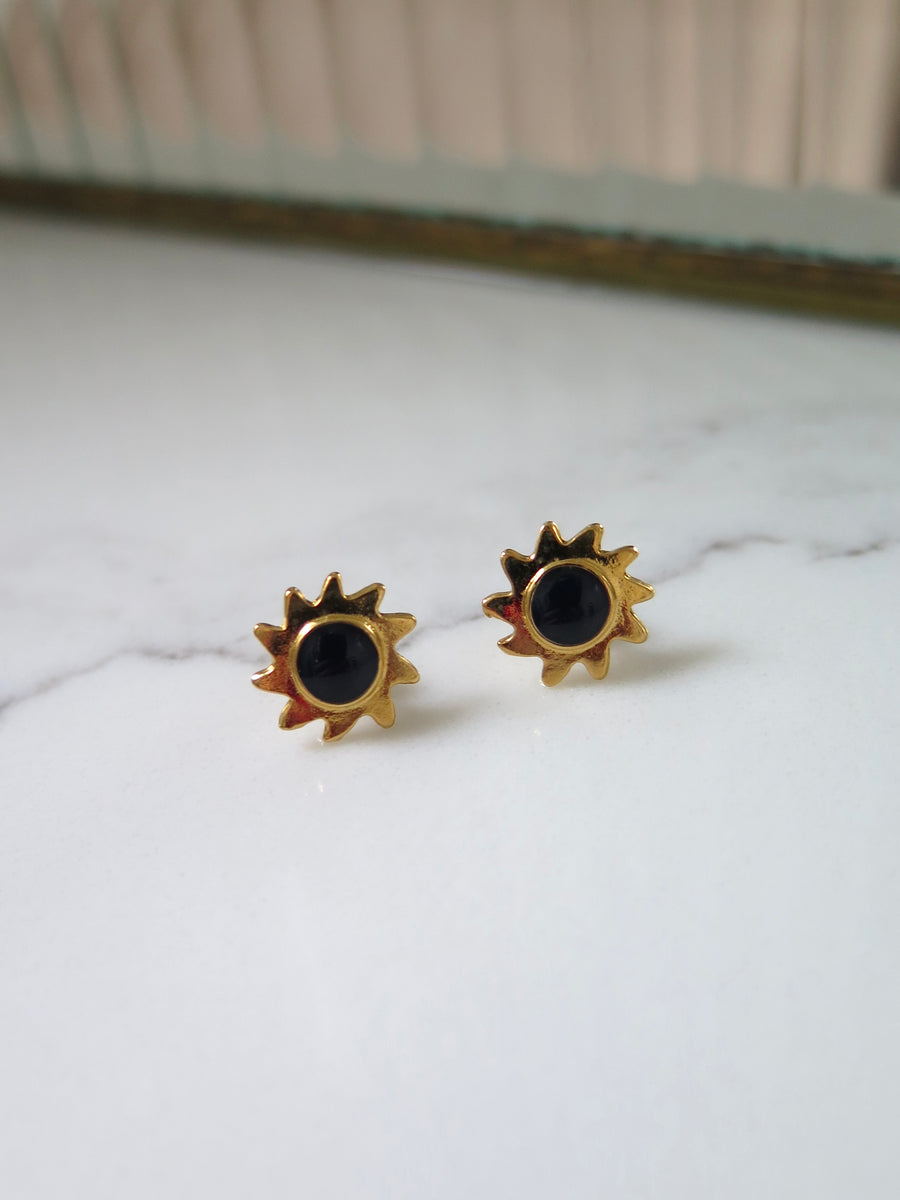 Gold Plated Sun Studs - Black or Orange