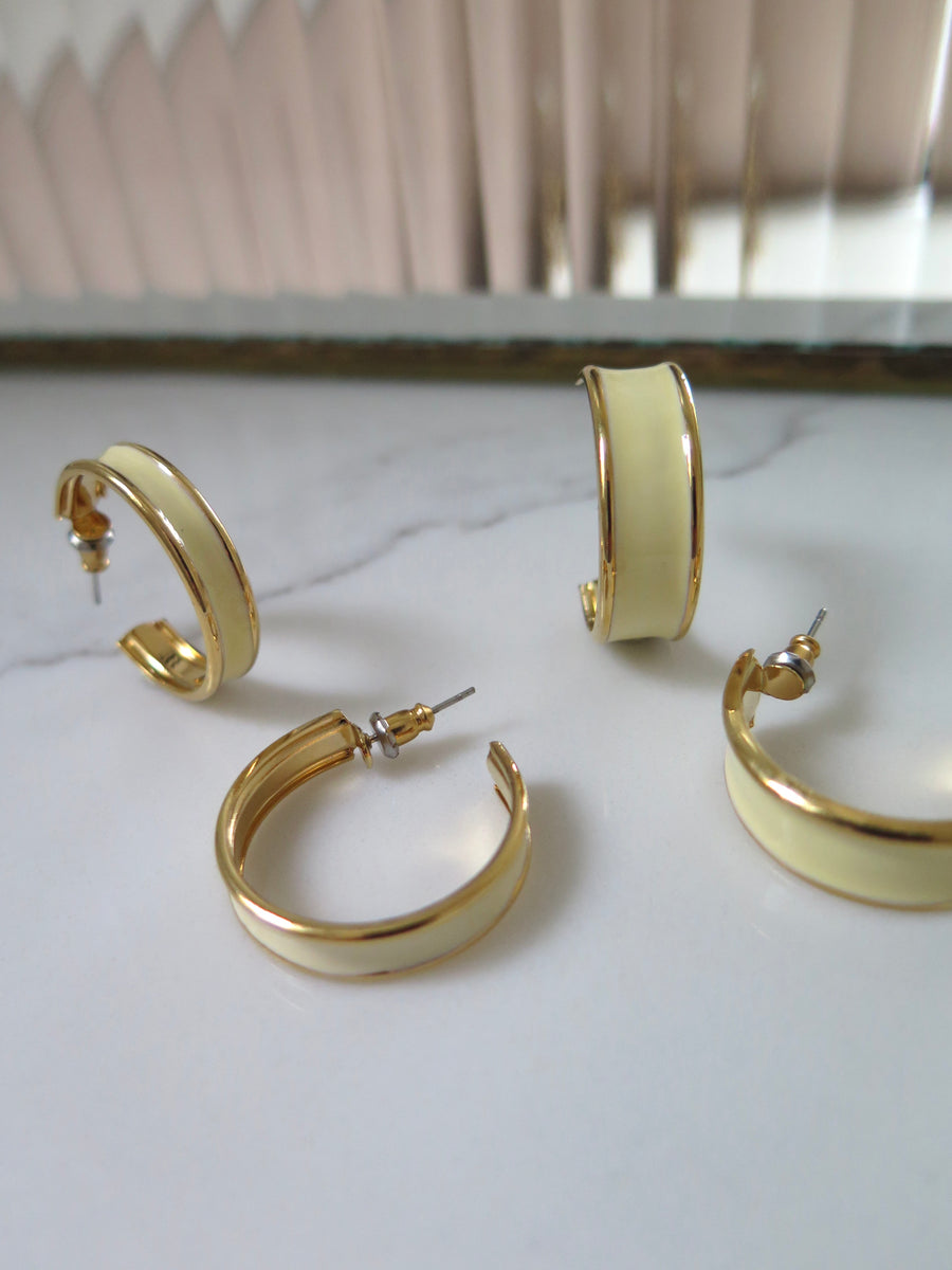 Gold Plated & Cream Resin Half Hoops