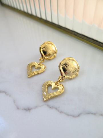 Gold Plated Heart Drop Earrings