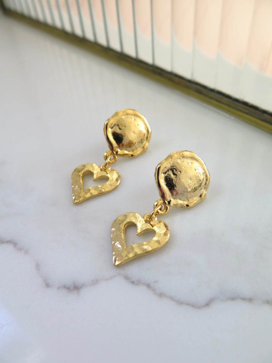 Gold Plated Heart Drop Earrings