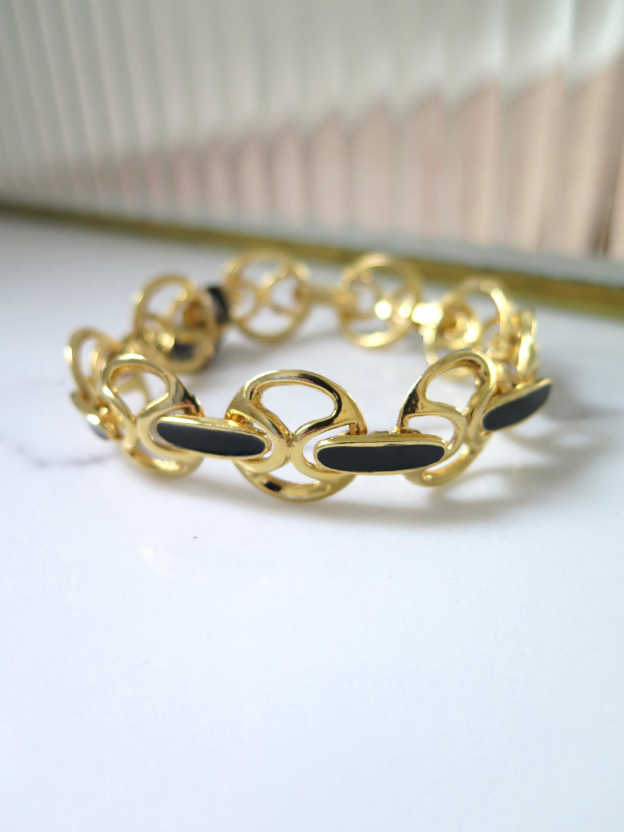 Gold Plated & Black Enamel Bracelet
