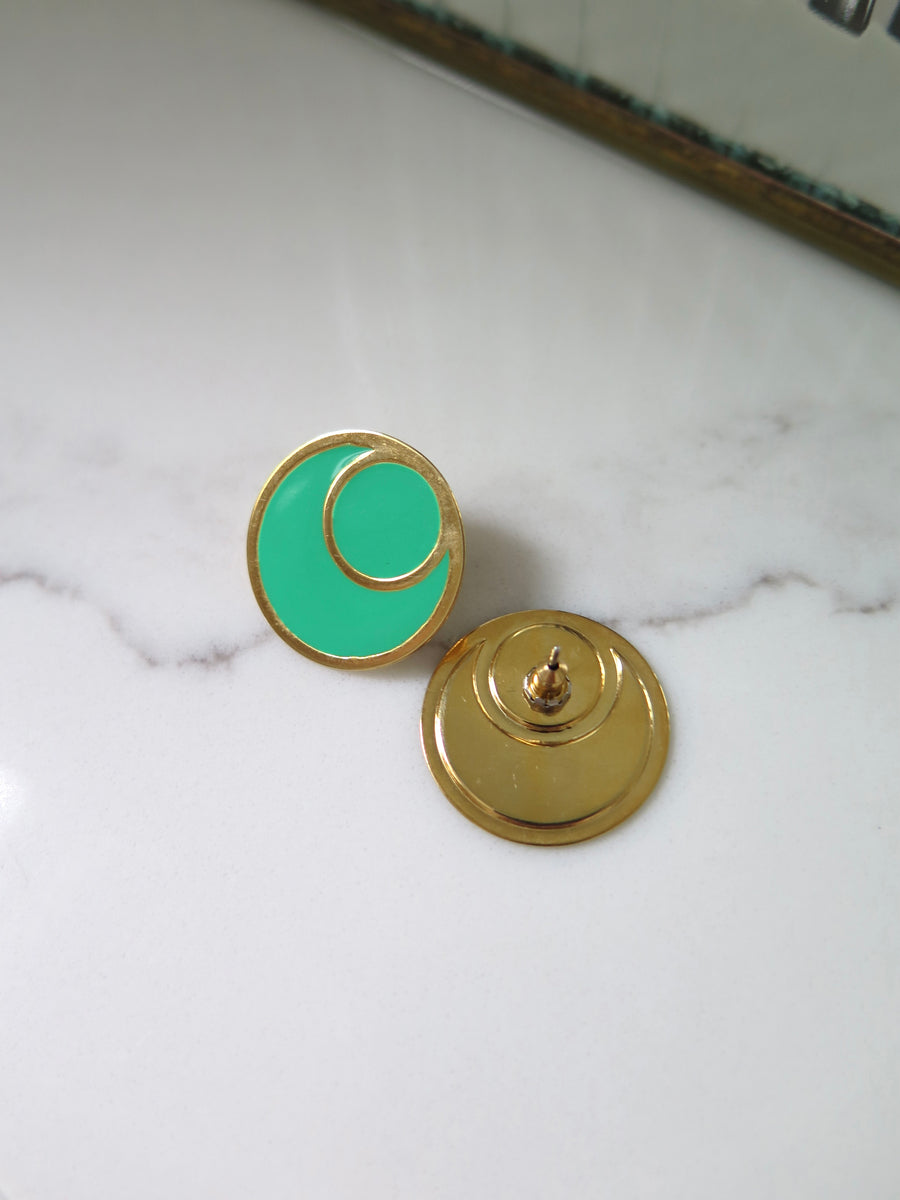 Gold Plated & Green Circle Studs