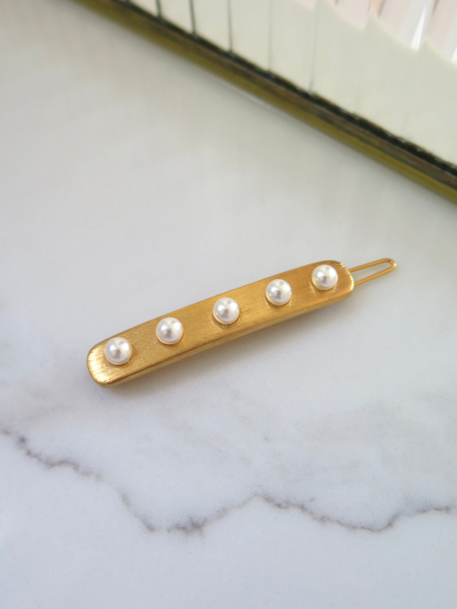 Gold Plated Pearl Hair Clip