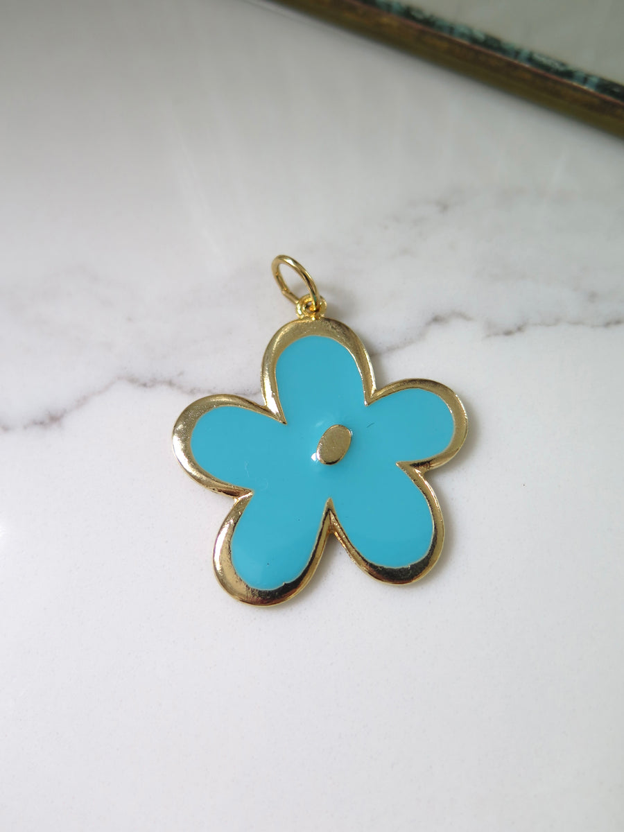 Gold Plated Flower Pendant - Turquoise or Yellow