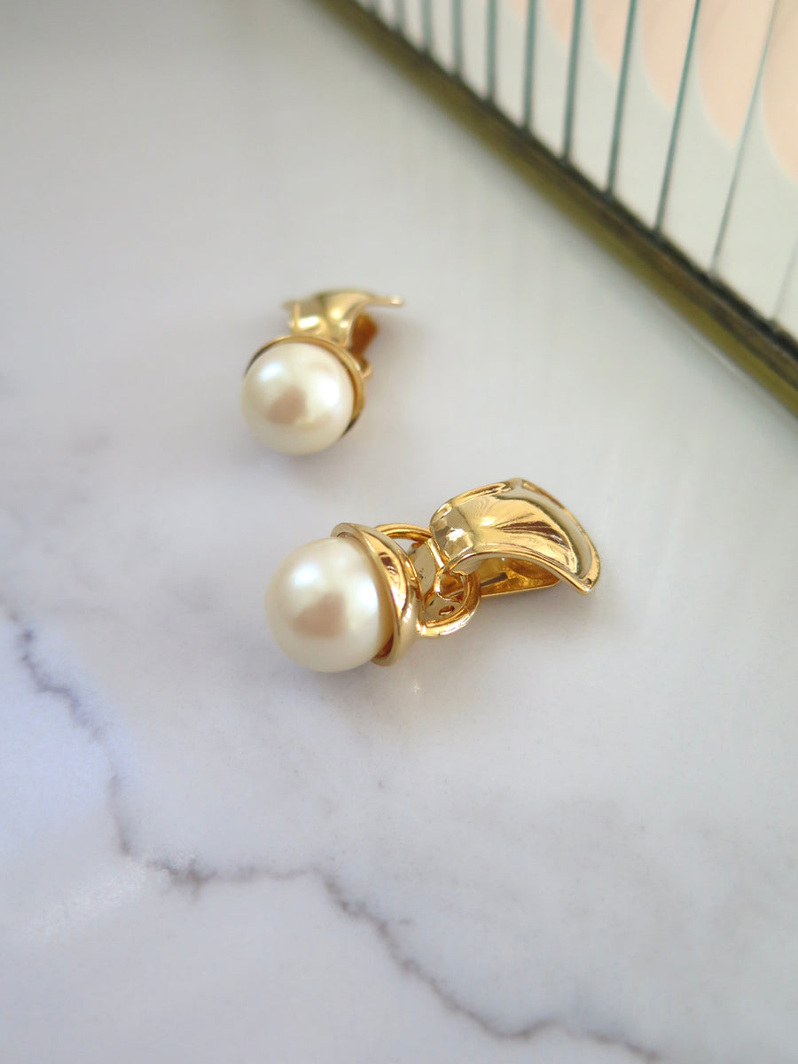 Gold Plated Drop Pearl Clip-On Earrings