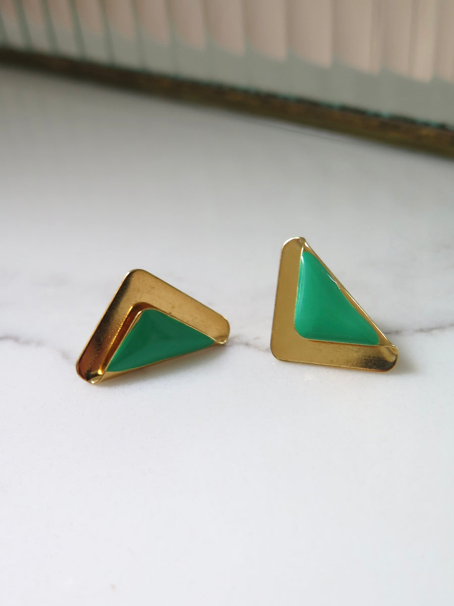 Gold Plated & Green Geometric Studs