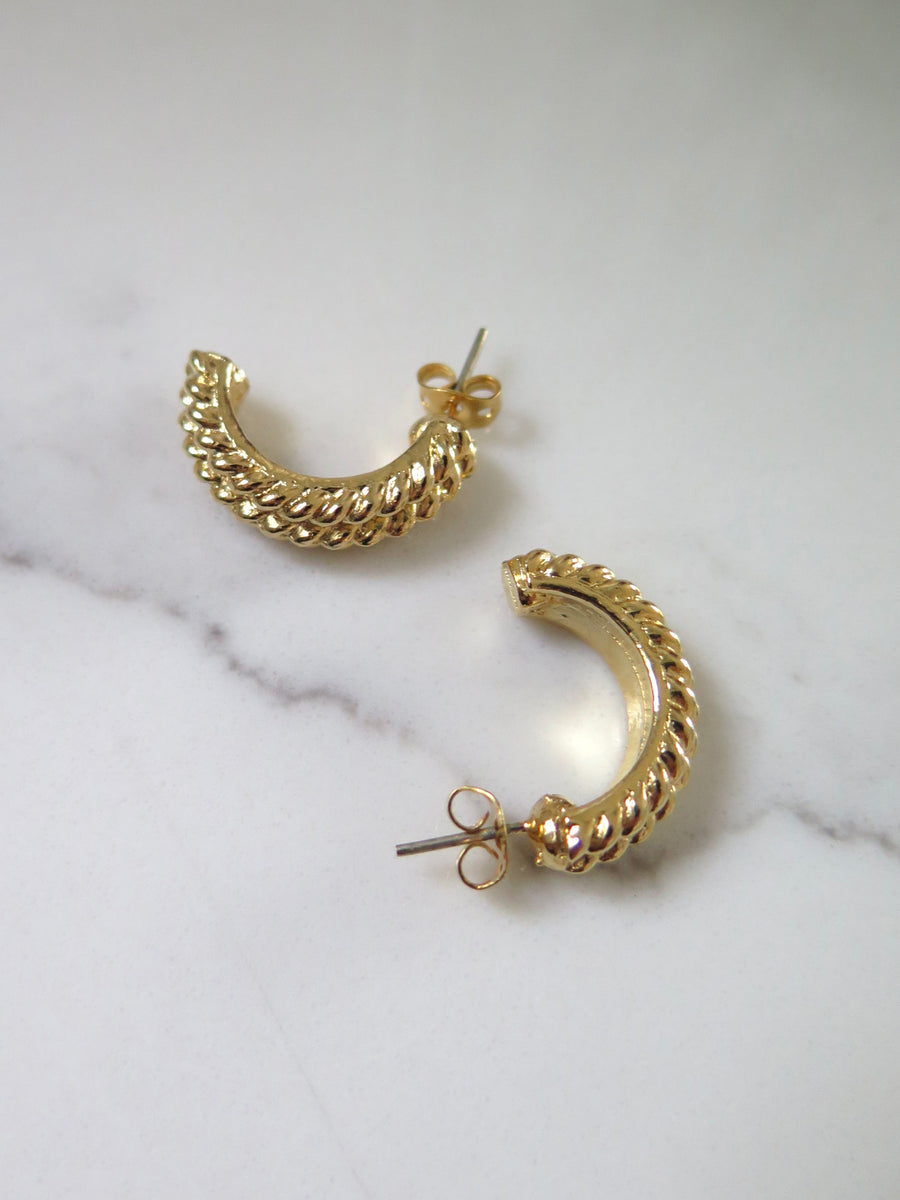 Gold Plated Rope Half Hoops