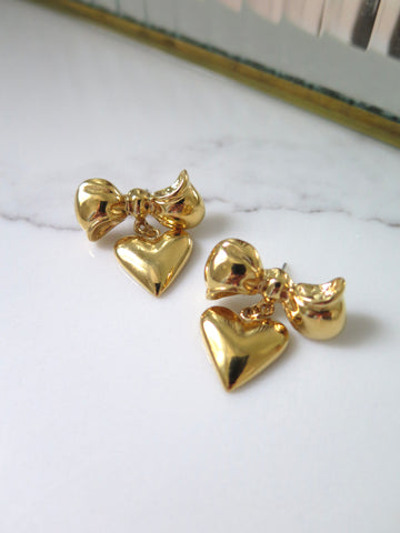 Gold Plated Bow & Heart Earrings