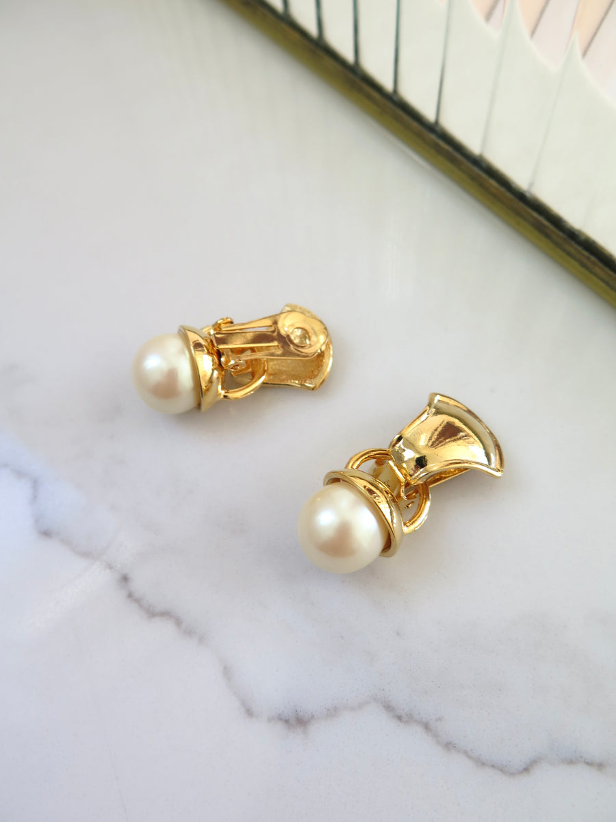Gold Plated Drop Pearl Clip-On Earrings
