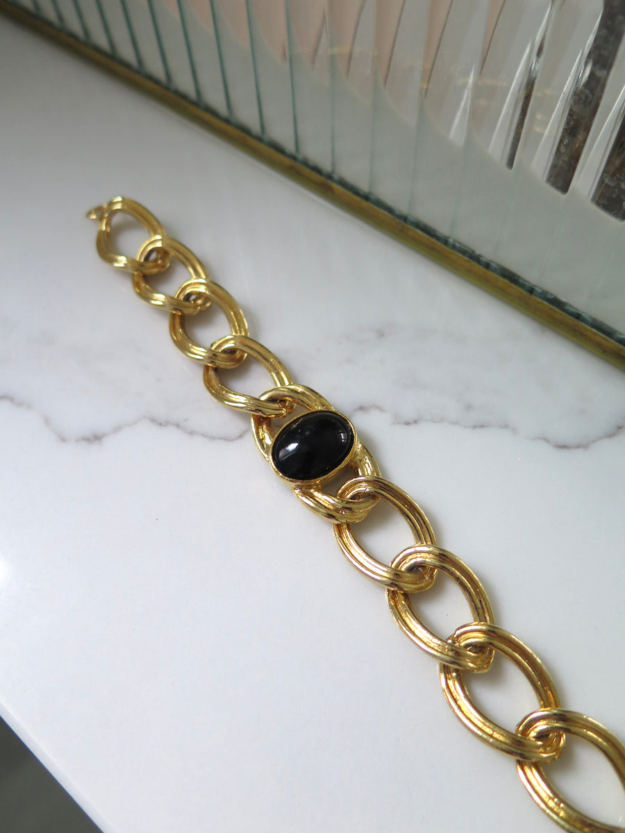 Vintage Gold Plated Black Stone Bracelet