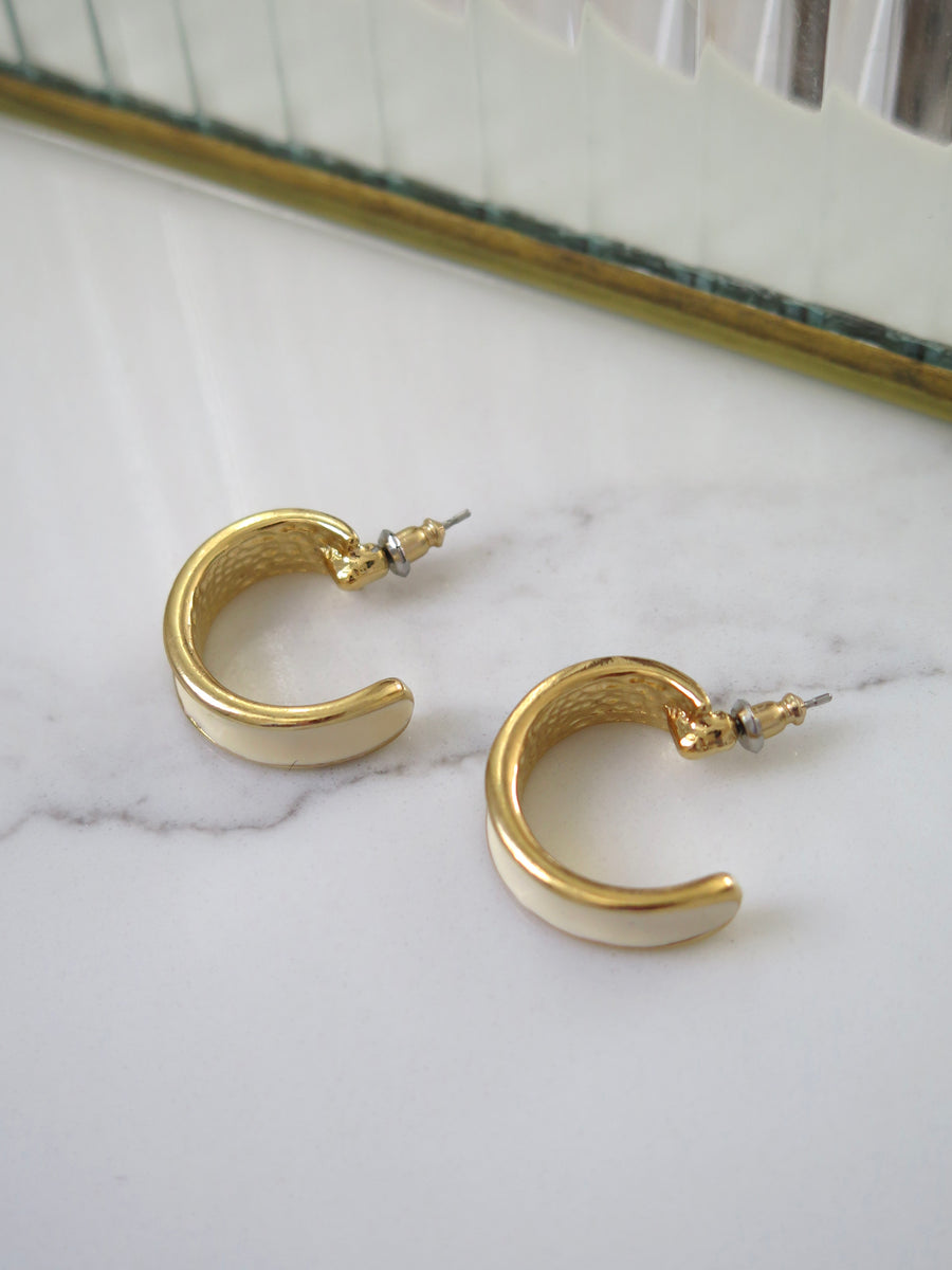 Vintage Gold Plated White Half Hoops